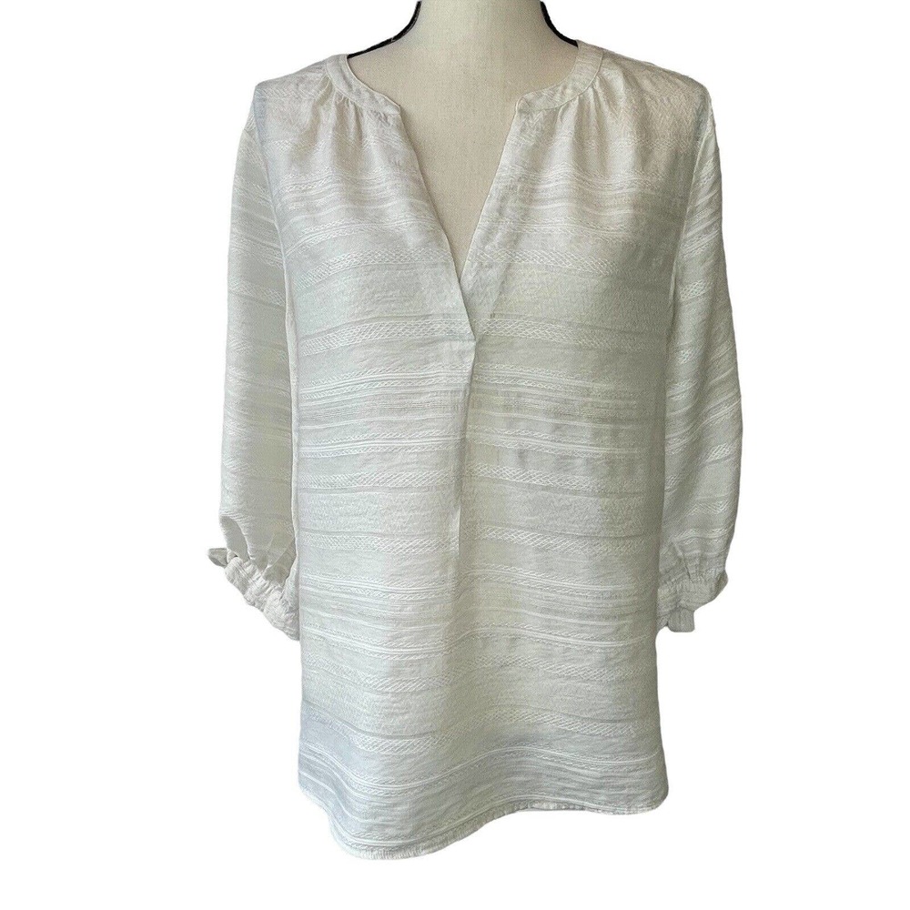 Ann Taylor White Long Sleeve Split Neck Top Size S